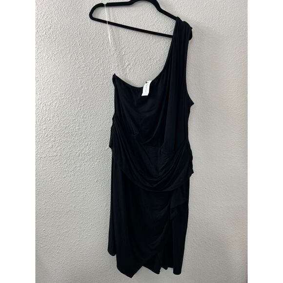 LANE BRYANT Women's 26 28 Black One Shoulder Shift Dress Knee Length Lined - Picture 1 of 8